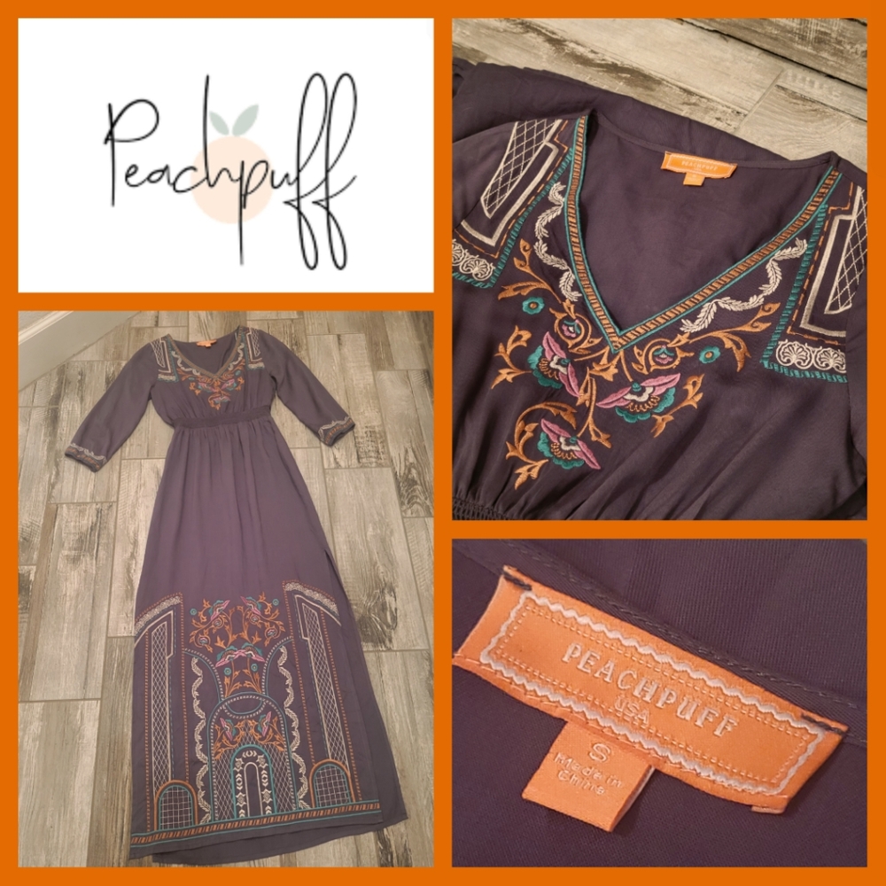 Peachpuff Boho Embroidered Maxi Dress